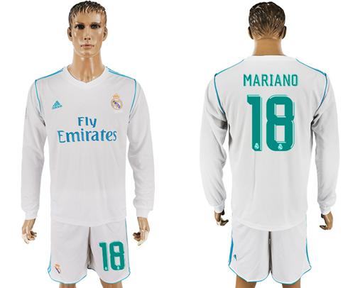 Real Madrid #18 Mariano White Home Long Sleeves Soccer Club Jersey